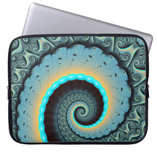 Capa Para Notebook Espiral de Arte Fractal Laranja abstrato azul Turq