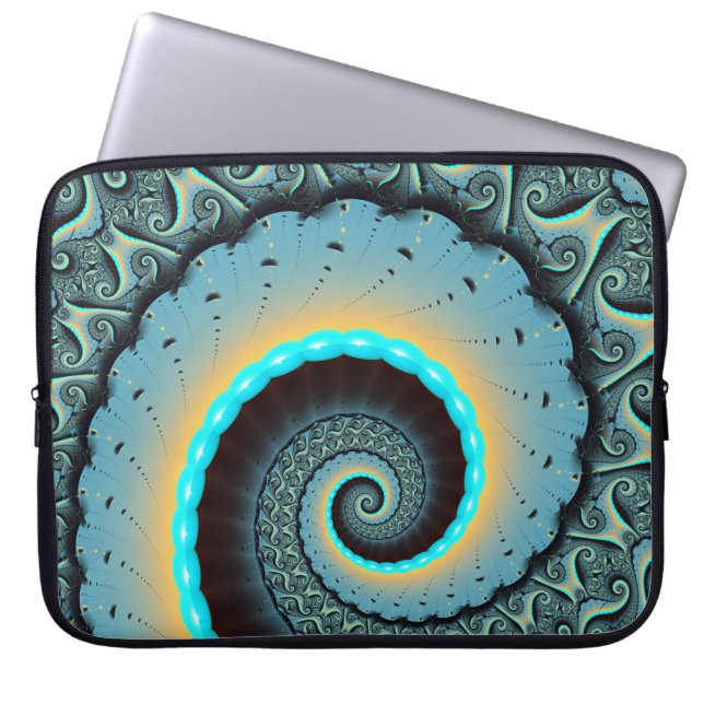 Capa Para Notebook Espiral de Arte Fractal Laranja abstrato azul Turq (Frente)