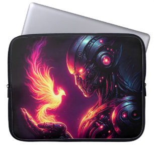 Capa Para Notebook Espírito de Fogo Fênix Robô Futurista Cibernético