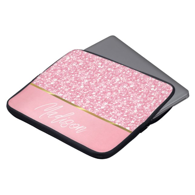 Capa Para Notebook Espuma Branca Rosa Com Brilho Com Laptop Monograma (Frente Topo)