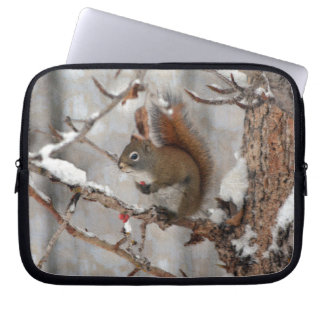 Capa Para Notebook Esquilo de inverno, neve e berries vermelhos Desig