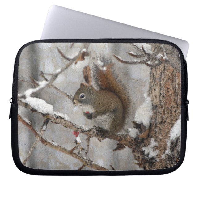 Capa Para Notebook Esquilo de inverno, neve e berries vermelhos Desig (Frente)