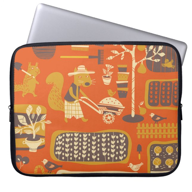 Capa Para Notebook Esquilos de Jardim: Cena de Animais Whimsical (Frente)