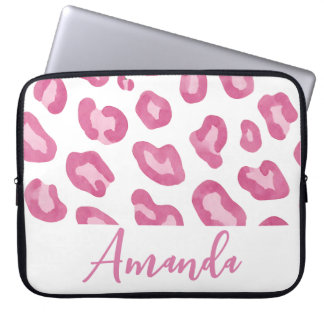 Capa Para Notebook Estampa de Guepardo Rosa Monogramada 