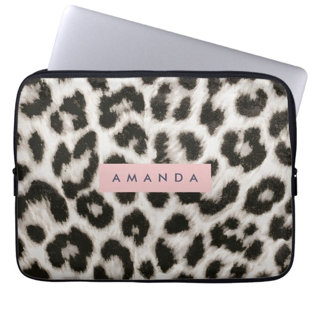 Capa Para Notebook Estampa de Leopardo em Preto e Branco Personalizad (Frente)