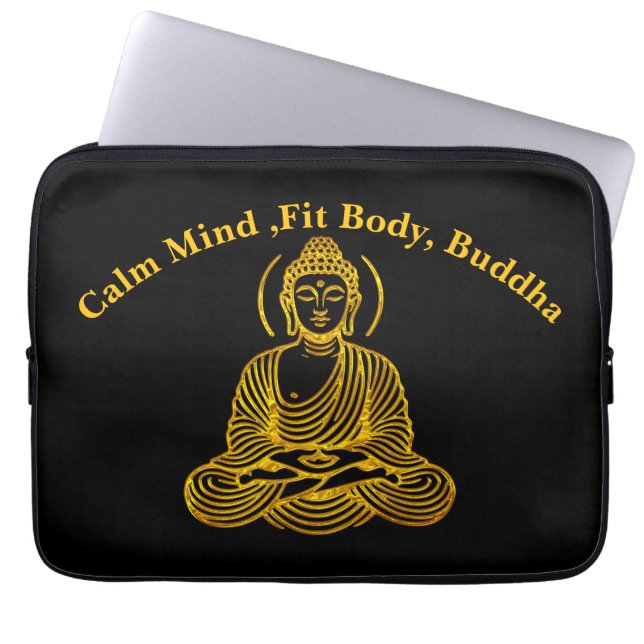 Capa Para Notebook Estátua de Buda ouro em Meditação (Frente)