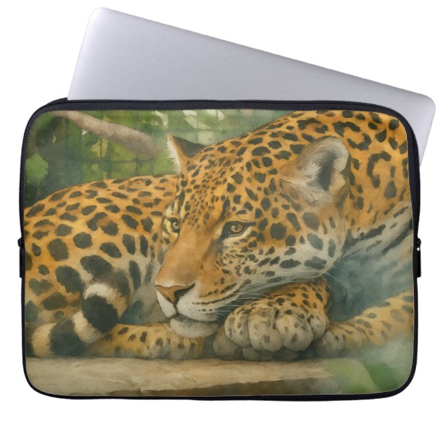 Capa Para Notebook Estilidade do ouro - Leopardo em repouso na folhag (Frente)