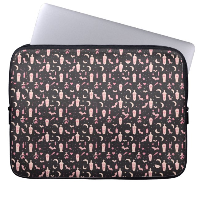 Capa Para Notebook Estilo branco, bruxaria-vampiro, preto e rosa (Frente)