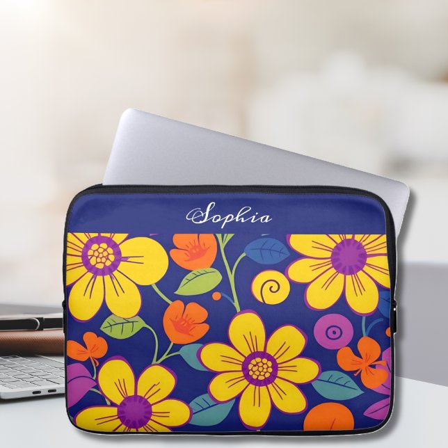 Capa Para Notebook Estilo Colorido das Flores-Dopamina (Colorful Retro Flowers-Dopamine Style Laptop Sleeve)