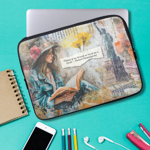 Capa Para Notebook Estilo de Colagem de Leitura de Rapariga