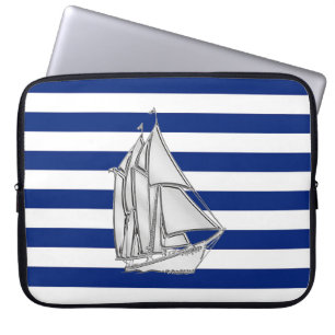Capa Para Notebook Estilo de Cromo - veleiro em faixas náuticas