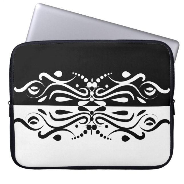 Capa Para Notebook Estilo de Harlequin Abstrato branco e preto elegan (Frente)