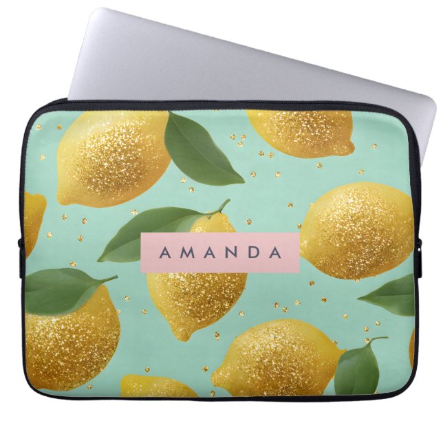 Capa Para Notebook Estilo de Limão com Purpurina Personalizado Pastel (Frente)