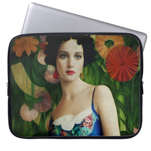 Capa Para Notebook Estilo Deco Elegante Mulher com Flores Grandes