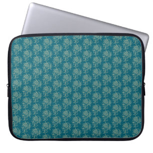 Capa Para Notebook Estilo Étnico Miniimpressão Floral Beige no Teal