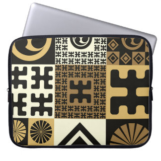 Capa Para Notebook estilo japonês, padrões sem costura de ouro preto.