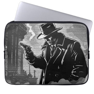Capa Para Notebook Estilo Retro Preto e Branco Gritty Detetive Urbano