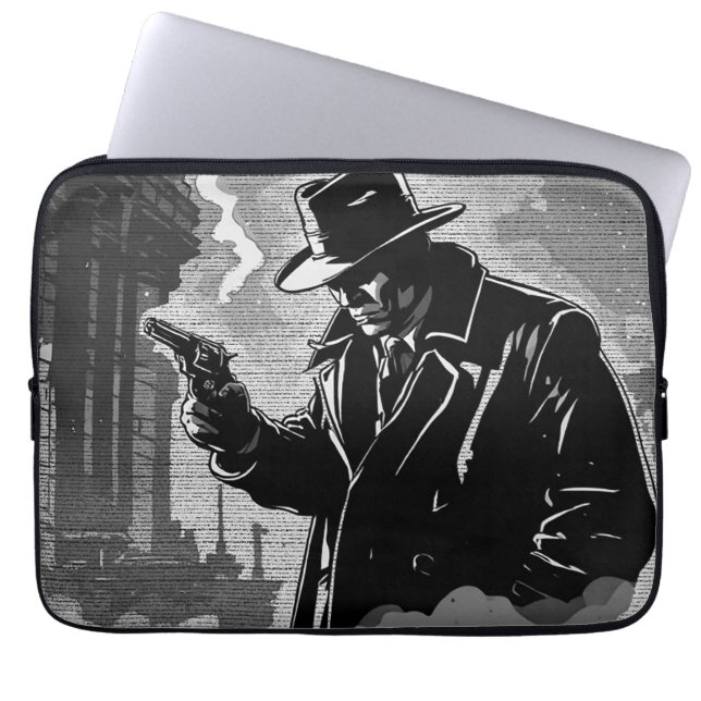 Capa Para Notebook Estilo Retro Preto e Branco Gritty Detetive Urbano (Frente)