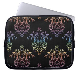 Capa Para Notebook Estilo Vintage Damask Arco-íris sobre Preto