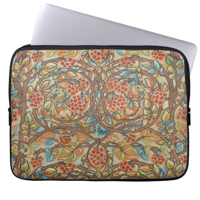 Capa Para Notebook Estilo William Morris Cottagecore Esquilo Floral  (Frente)