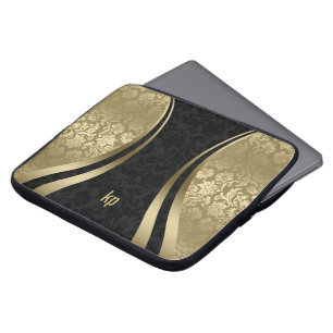Capa Para Notebook Estirpe Dinâmica Elegante Preto E Dourado Damasco