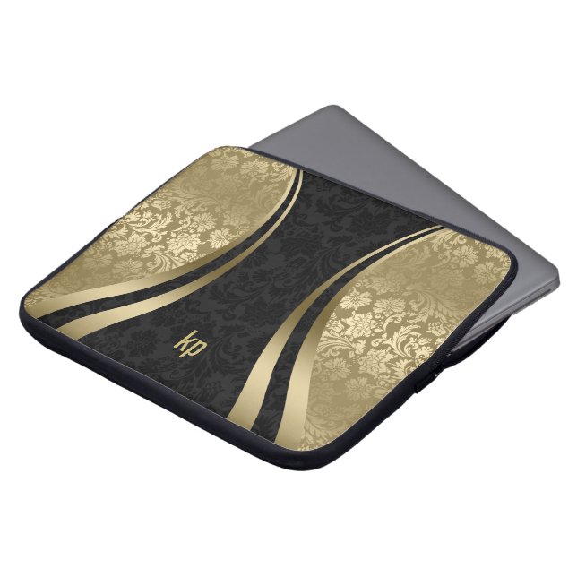 Capa Para Notebook Estirpe Dinâmica Elegante Preto E Dourado Damasco (Frente Topo)