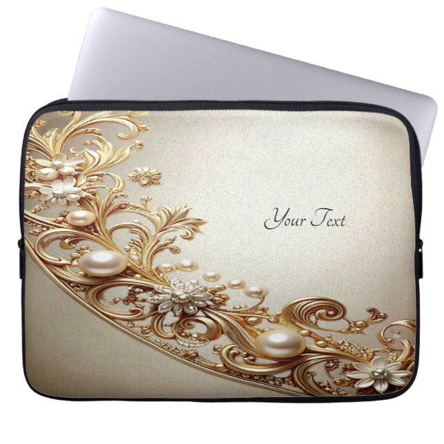 Capa Para Notebook Estojo de Laptop com Floreio Dourado Ornamentado (Frente)