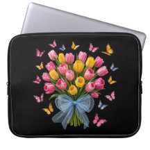 Estojo de Laptop Elegância Tulipa & Borboletas