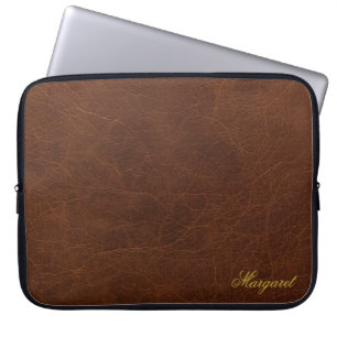 Capa Para Notebook Estojo de Laptop em Couro Marrom com Nome Personal