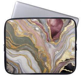 Capa Para Notebook Estojo de Laptop em Mármore Dourado Rosado Luxo