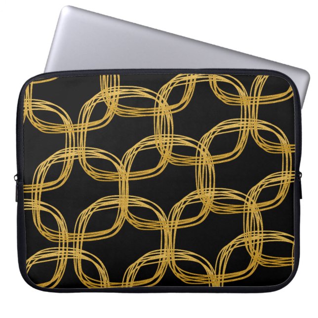 Capa Para Notebook Estojo para Laptop Chic Círculo Rabisco Folha Dour (Frente)