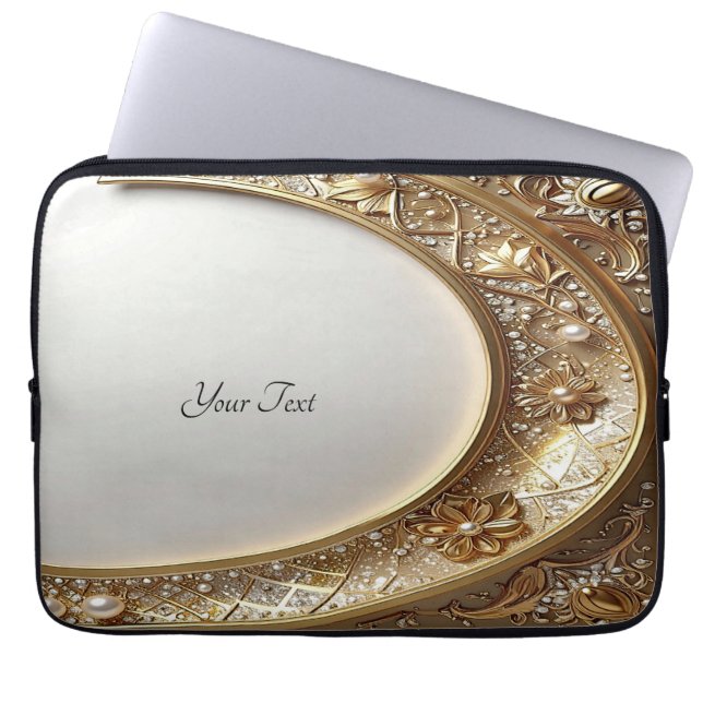 Capa Para Notebook Estojo para Laptop com Moldura Dourada Ornamentada (Frente)