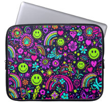 Estojo para Laptop com Rosto Sorridente Psicodélic