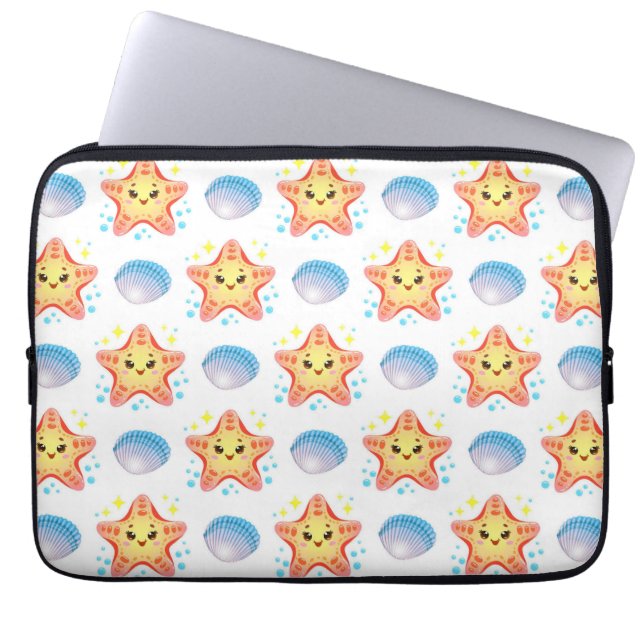 Capa Para Notebook ⭐ Estrela-do-mar Fofa Brilho ❄️ Vibrações da Praia (Frente)