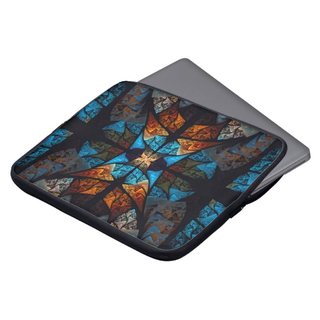 Capa Para Notebook Estrela Matelassada Abstrata em Azuis (Frente Topo)