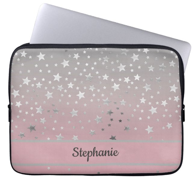 Capa Para Notebook Estrelas de Cinza rosa personalizadas Ombre Na mod (Frente)