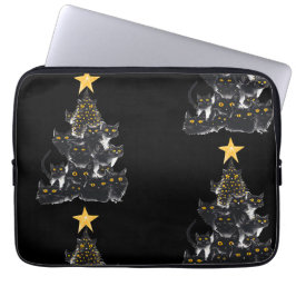 Capa Para Notebook Estrelas de Design de Árvore de Natal de Gato Negr