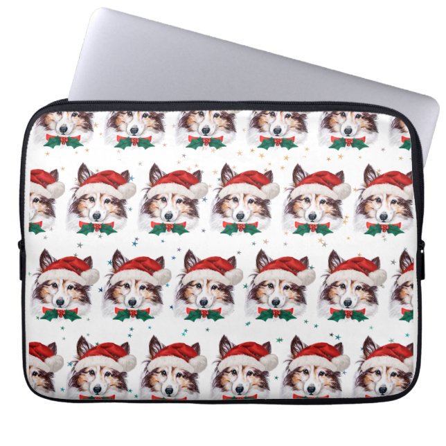 Capa Para Notebook Estrelas de Natal da Raça de Cachorro Sheltie (Frente)