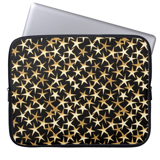 Capa Para Notebook Estrelas douradas em um fundo preto (Frente)