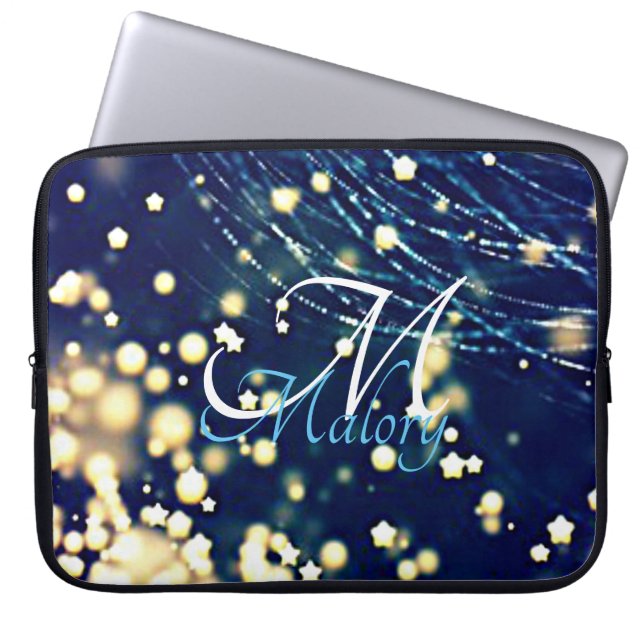 Capa Para Notebook Estrelas Místicas Monograma Brilho Personalizado (Frente)