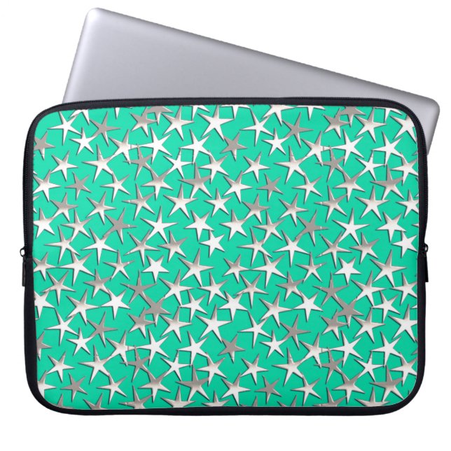 Capa Para Notebook Estrelas prateadas no turquesa (Frente)