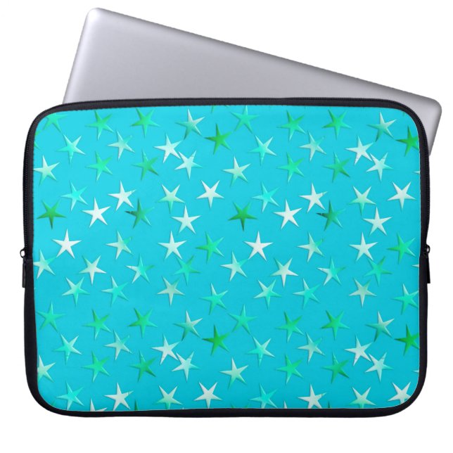 Capa Para Notebook Estrelas satíricas, verde claro e azul na turquesa (Frente)