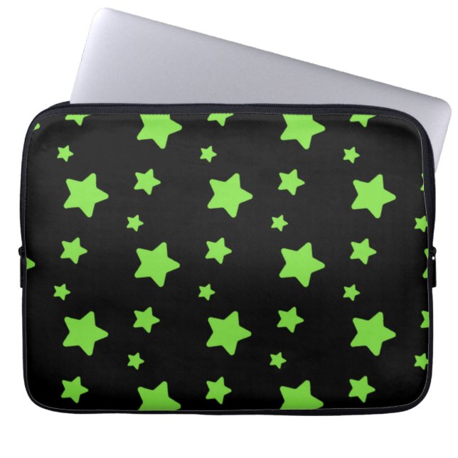 Capa Para Notebook Estrelas verdes em padrão negro (Frente)