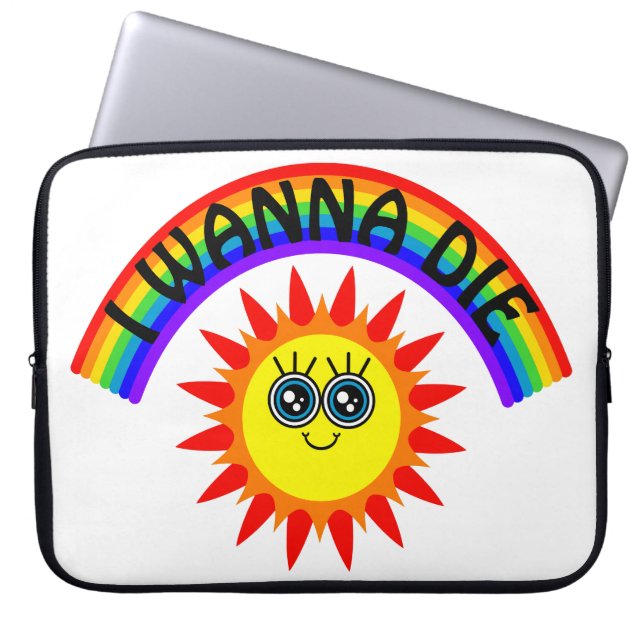 Capa Para Notebook Eu Quero Morrer - Arco-Íris Sorrindo Sol (Frente)