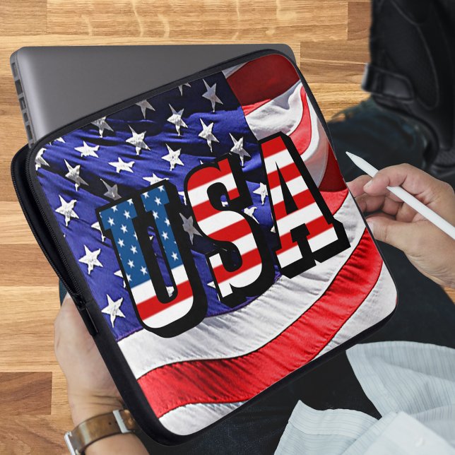 Capa Para Notebook EUA - Bandeira Americana (USA - American Flag Laptop Sleeve)