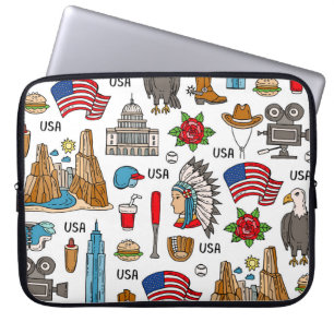 Capa Para Notebook EUA - Símbolos Vintage - Padrão sem costura
