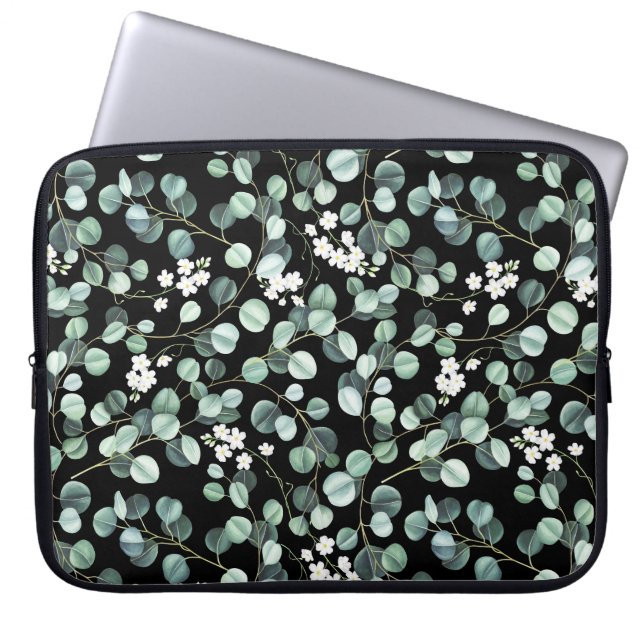 Capa Para Notebook Eucalyptus deixa: padrão de flores brancas (Frente)