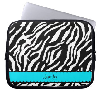 Capa Para Notebook Faixa Teal Com Padrão De Zebra Preta E Branca