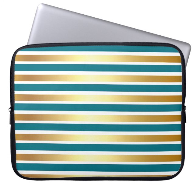 CAPA PARA NOTEBOOK FAIXAS BRANCAS DOURADAS DE TEAL (Frente)