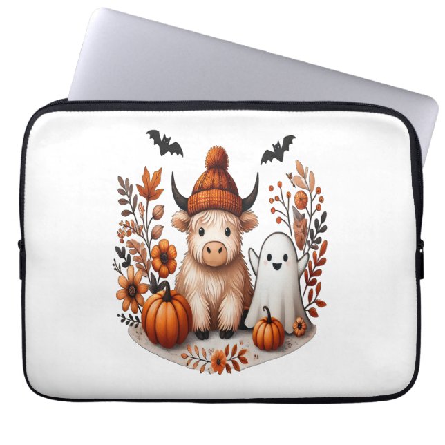 Capa Para Notebook Fall Highland Cow Ghost , outono (Frente)